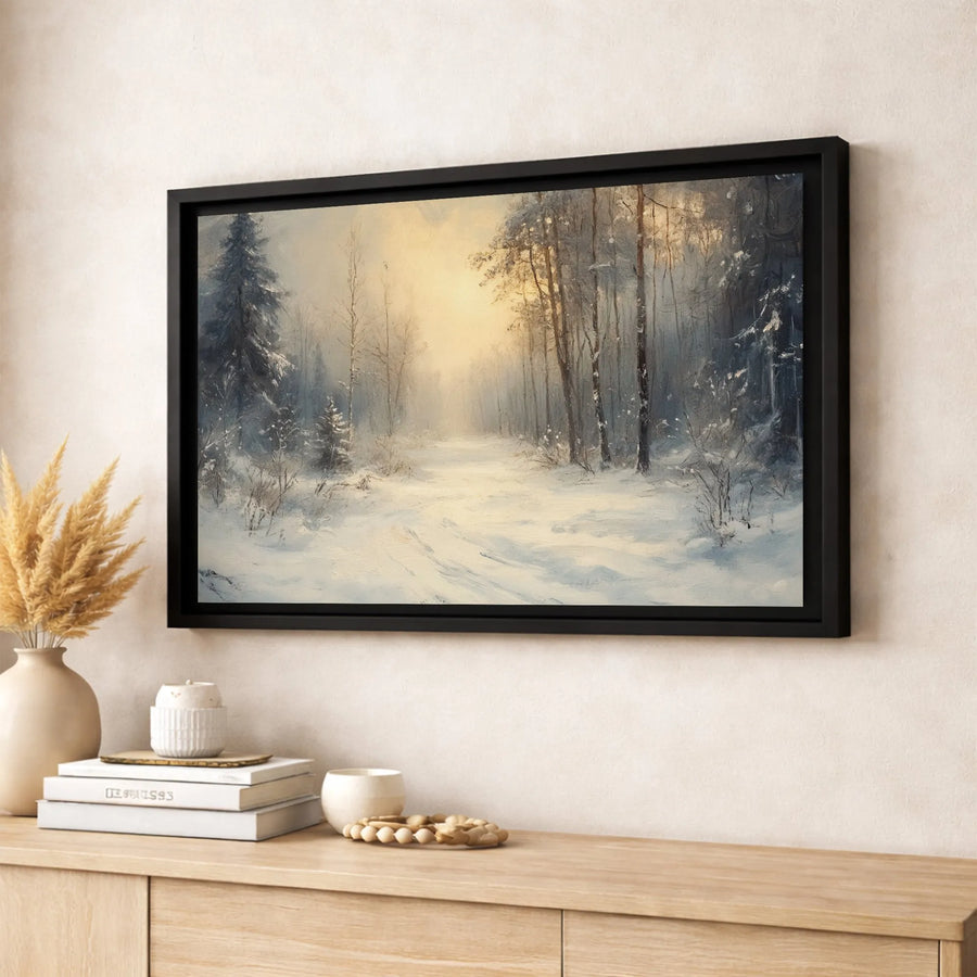 Winter Forest Canvas Art | Snowy Path Landscape Painting | Gallery Quality 1.25 Inch Profile | Cozy Seasonal Home Decor Gift