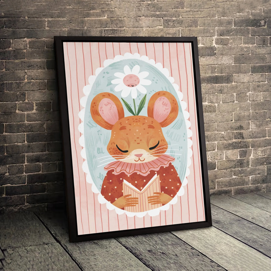 Whimsical Mouse Reading Book Canvas Print | Cute Woodland Animal Nursery Wall Art | Premium Gallery-Wrapped Gallery Quality | Gift for Kids Room Decor