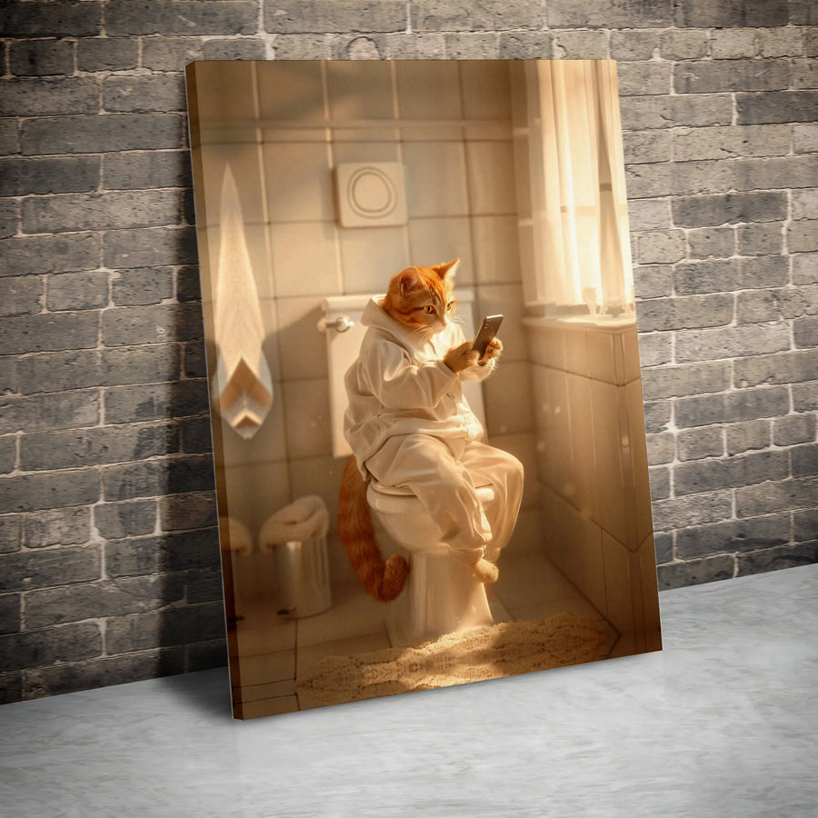 Funny Ginger Cat Toilet Art | Quirky Bathroom Decor Canvas | Premium Fade-Resistant Print | Unique Gift for Cat Lovers & Home Interior