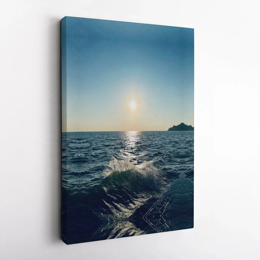 Ocean Sunset Wall Art | Vertical Seascape with Rolling Waves | Premium 1.25-Inch Gallery Wrap Canvas | Coastal Home Decor Gift