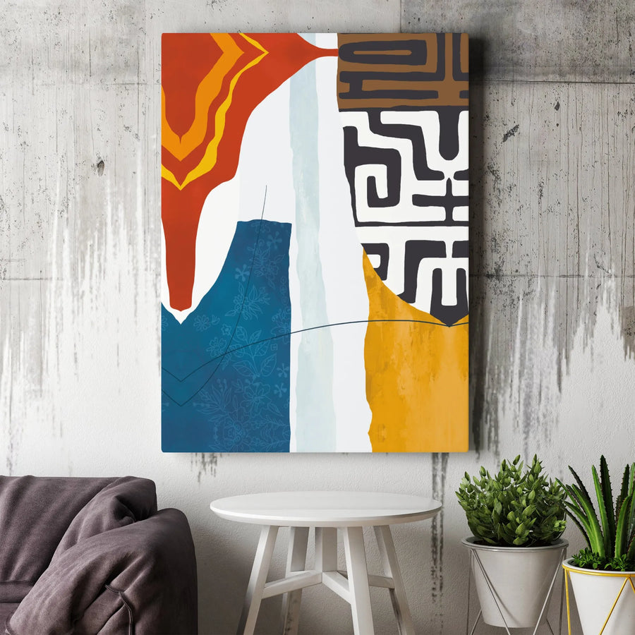 Abstract Tribal Wall Art | Modern African Geometric & Botanical Canvas Print | Premium Gallery Wrapped Decor | Unique Living Room Gift