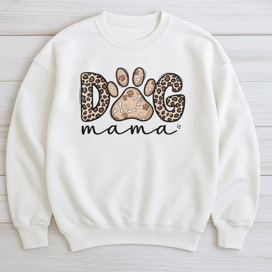 Dog Mama Sweatshirt | Leopard Print Paw Graphic | Premium Soft Cotton | Cute Animal Lover Gift for Her