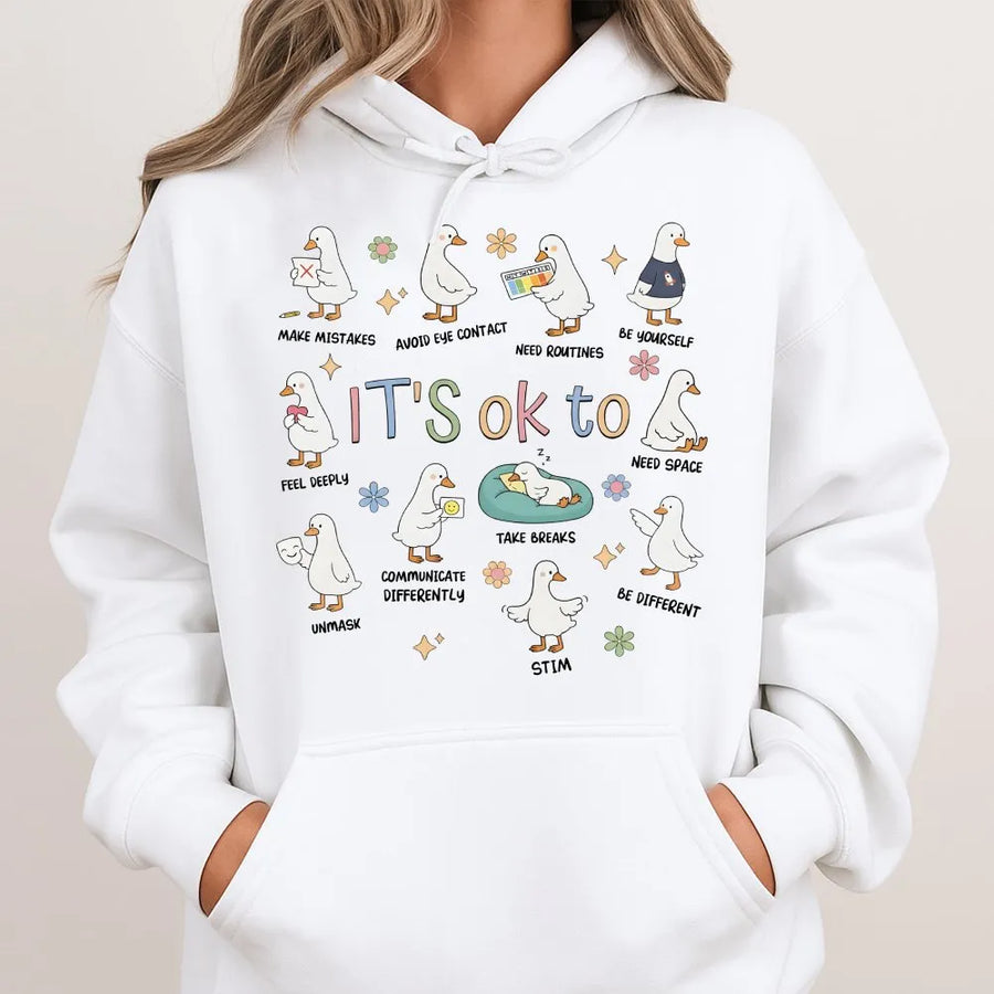 Neurodiversity Goose Hoodie | It's Ok To Be Different Autism Acceptance Graphic | Soft Cotton Blend | Gift For Special Education Teachers & Advocates