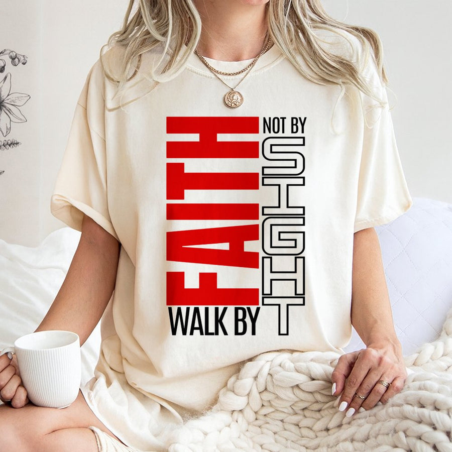 Walk By Faith Not By Sight T-Shirt | Modern Minimalist Scripture Typography | 100% Cotton Premium Tee | Christian Religious Gift For Men & Women