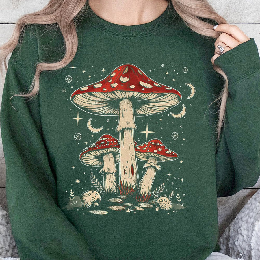 Celestial Mushroom Sweatshirt | Boho Toadstool Graphic Print | Soft Cotton Blend Premium Pullover | Gift for Nature and Cottagecore Lovers