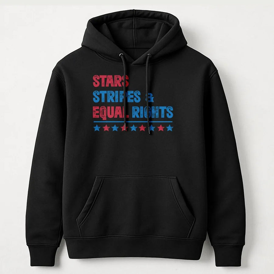 Patriotic Feminist Hoodie | Stars Stripes & Equal Rights Design | Premium Cotton Blend | 4th of July Activist Gift