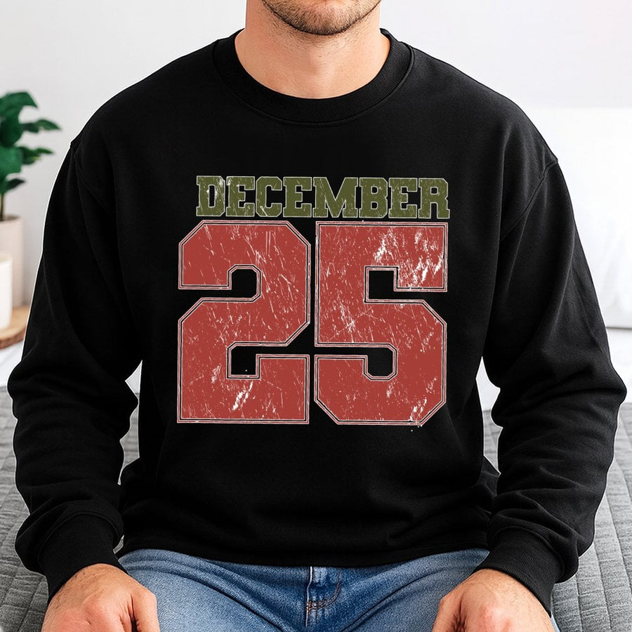 December 25 Christmas Sweatshirt | Retro Varsity Number Graphic | Soft Cotton Blend Crewneck | Holiday Gift For Men And Women