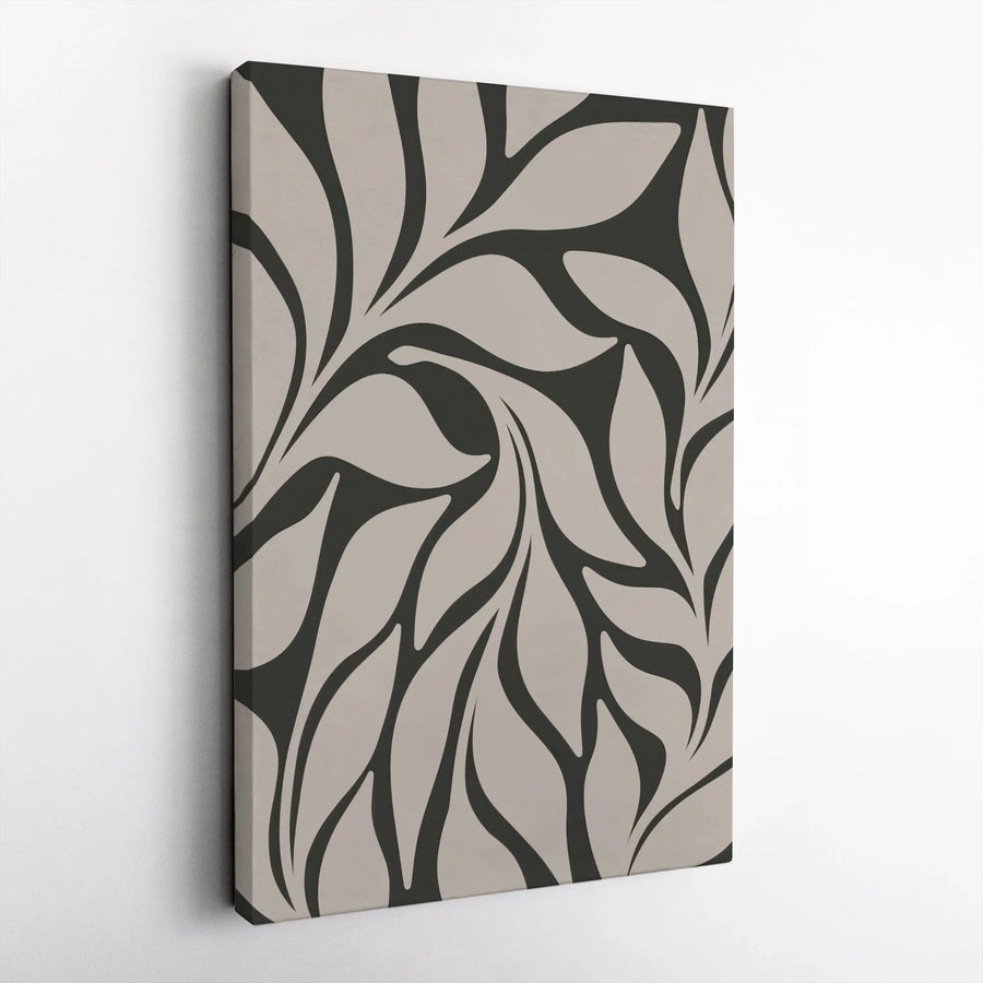 Abstract Botanical Leaf Canvas Wall Art | Minimalist Charcoal and Gray Decor | Gallery Quality Premium Print | Modern Living Room Home Gift