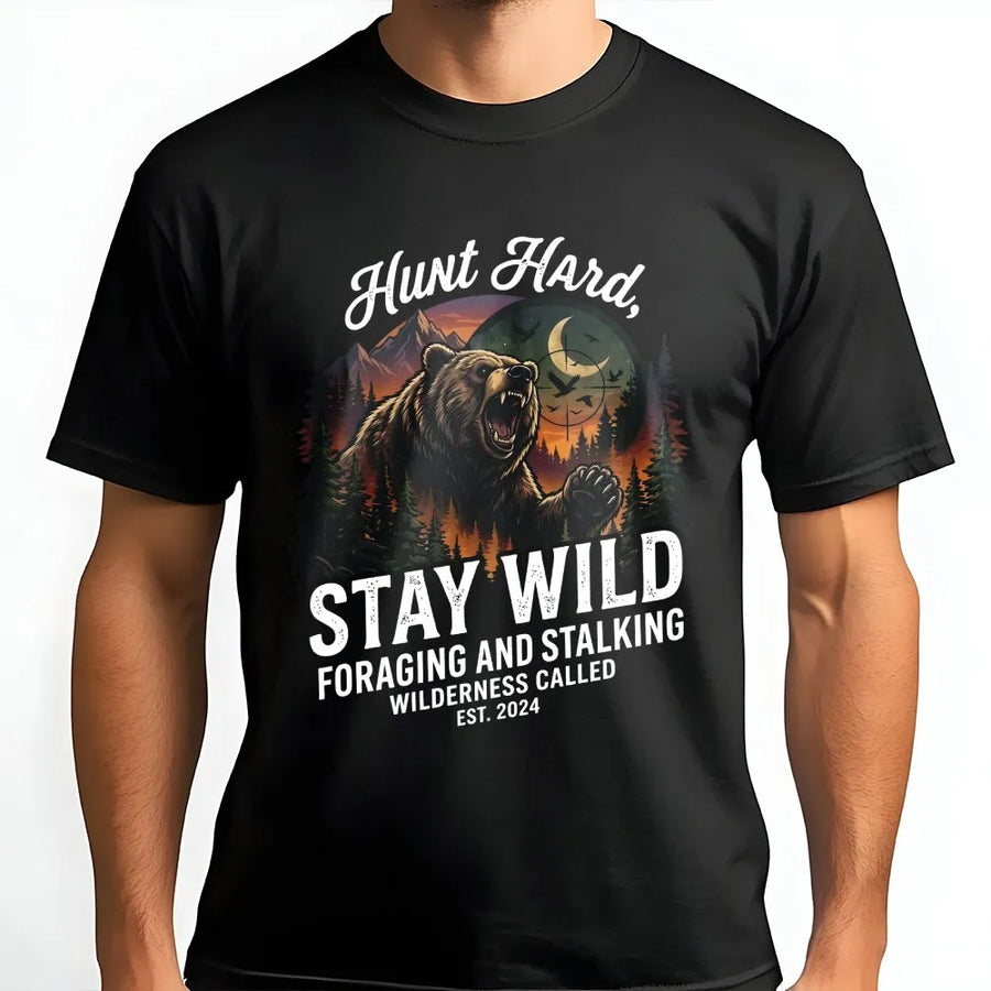Hunting T-Shirt for Men | Vintage Grizzly Bear Graphic | Premium Cotton Blend Pullover | Outdoorsman Gift for Hunter