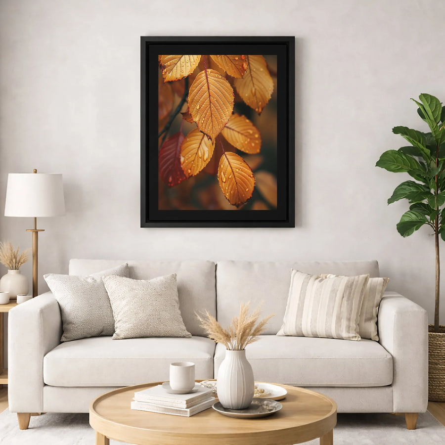 Autumn Leaf Canvas Wall Art | Golden Fall Forest Foliage Macro | Premium Gallery-Wrapped Print | Nature-Inspired Home Decor Gift