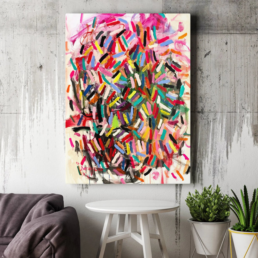 Colorful Abstract Vertical Canvas | Vibrant Expressionist Wall Art Print | Premium Gallery Wrapped Canvas | Modern Living Room & Office Decor Gift