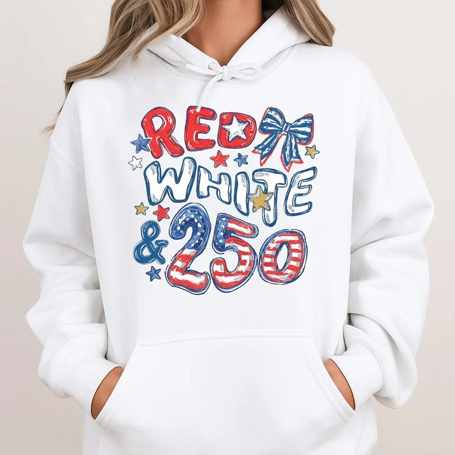 250th Anniversary Hoodie | Red White and 250 USA Flag Graphic | Soft Cotton Blend | Fourth of July Patriotic Gift for Men Women