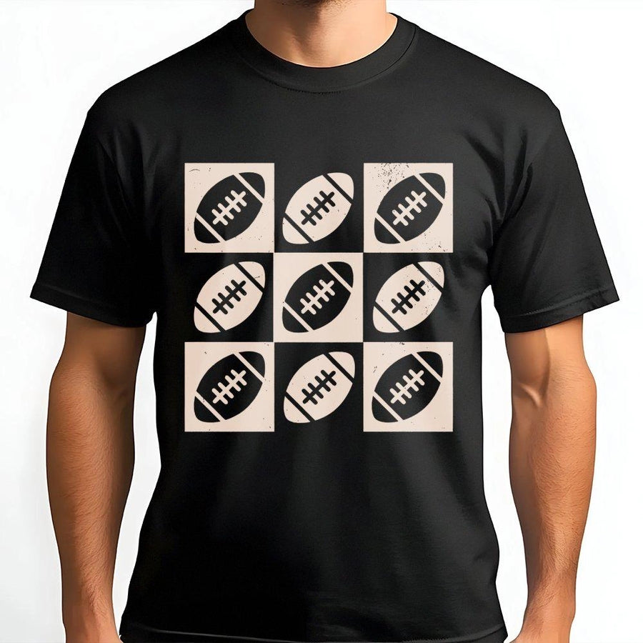 Football Grid T-Shirt | Retro Checkered Pattern Graphic Design | Premium Cotton | Game Day Apparel for Football Moms and Players
