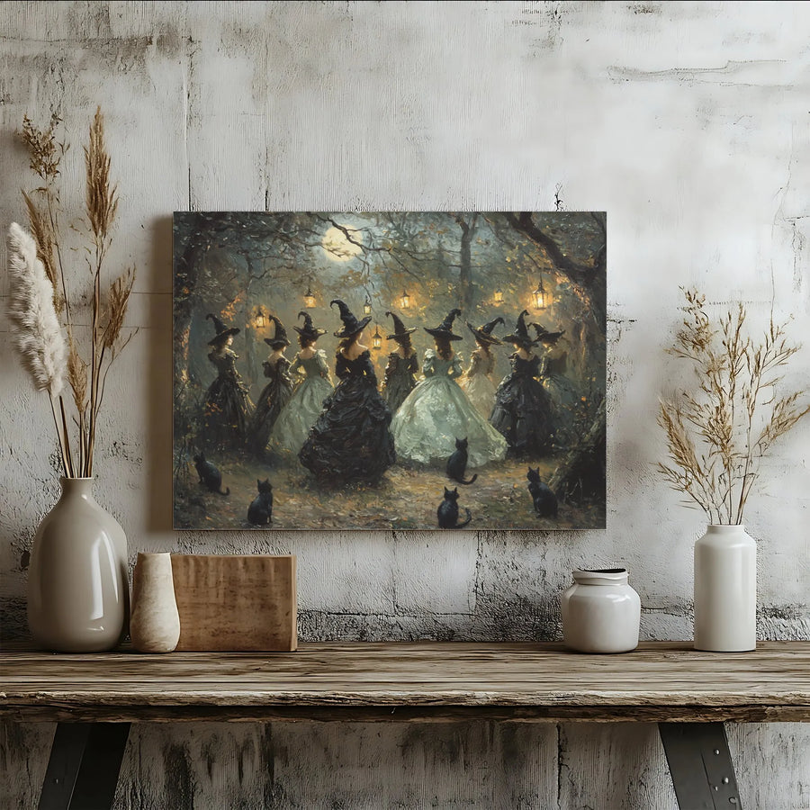 Witches Coven Canvas Wall Art | Moonlit Forest Gothic Decor | Premium Fade-Resistant Print | Spooky Halloween Home Gift for Witchy Lovers