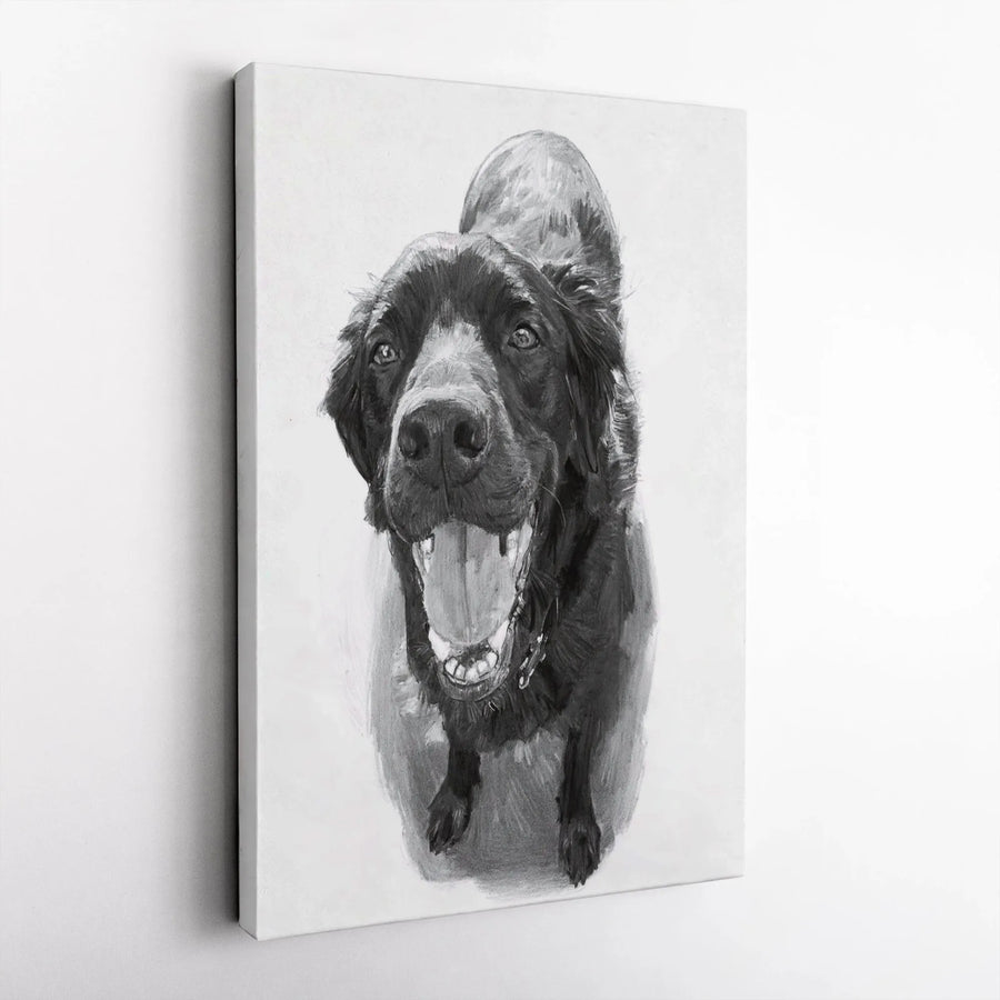 Black Labrador Portrait Canvas | Realistic Pencil Sketch Art | 1.25 Inch Gallery Wrap | Premium Dog Lover Wall Decor Gift