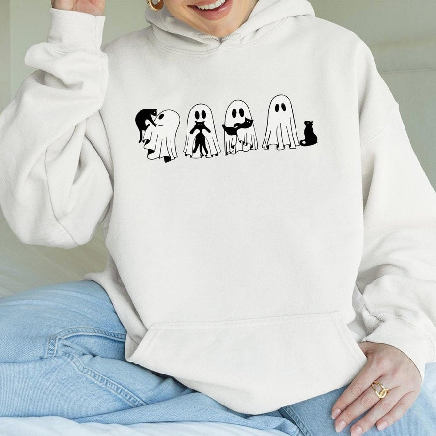 Ghost Cat Mama Hoodie | Cute Halloween Ghost Graphic | Soft Cotton Blend Premium Sweatshirt | Spooky Season Gift for Cat Lovers