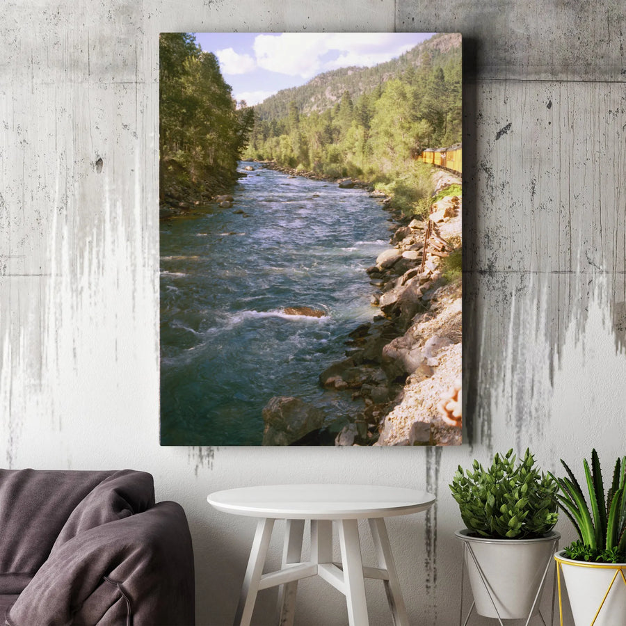 Mountain River Train Wall Art | Scenic Landscape Print | Premium 1.25 Inch Gallery Canvas | Nature Lover Home Decor Gift