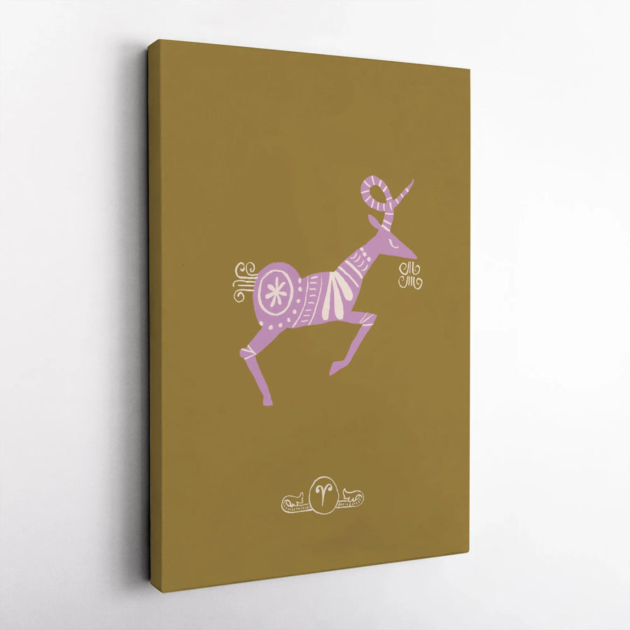 Aries Zodiac Canvas Print | Minimalist Ram Folk Art | Premium Gallery Wrap Canvas | Astrology Birthday Gift