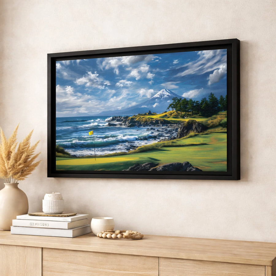 Mount Fuji Golf Course Canvas Print | Oceanfront Landscape Wall Art | Gallery-Quality 1.25" Profile | Premium Gift for Golfers