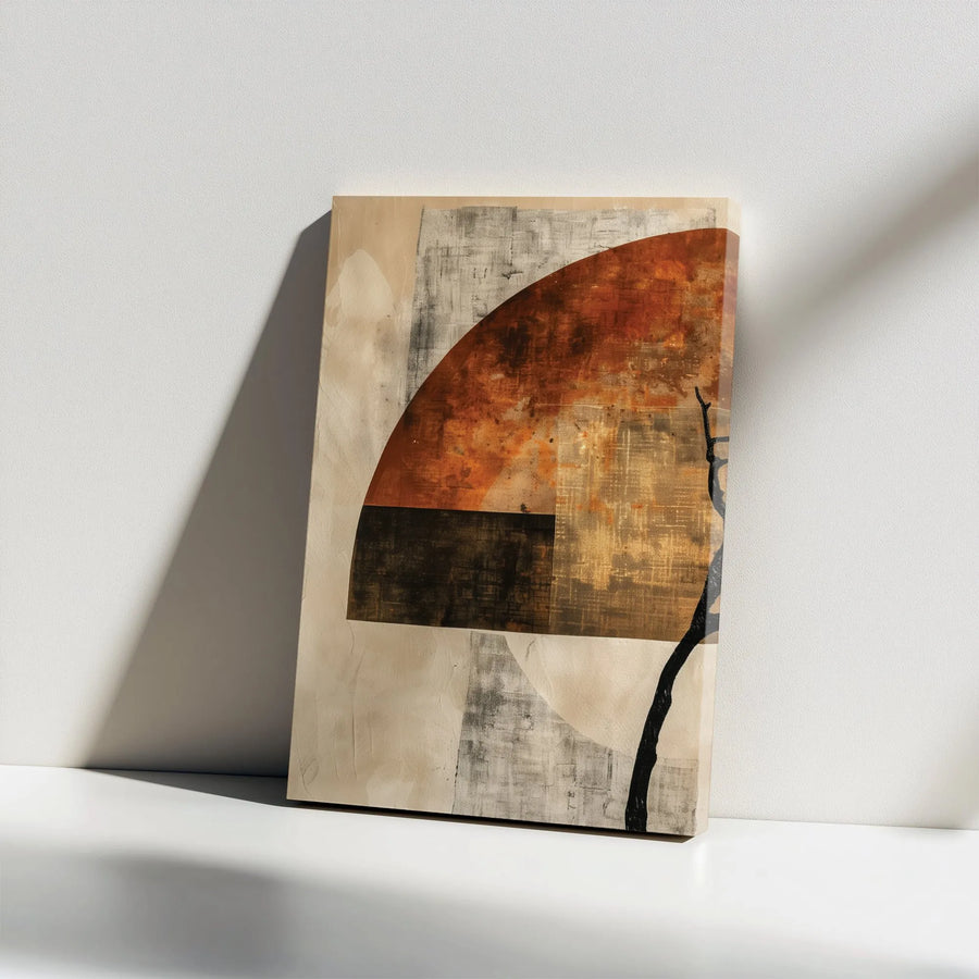 Abstract Canvas Wall Art | Geometric Earth Tone Print & Tree Silhouette | Premium Gallery Quality Canvas | Modern Japandi Home Decor Gift