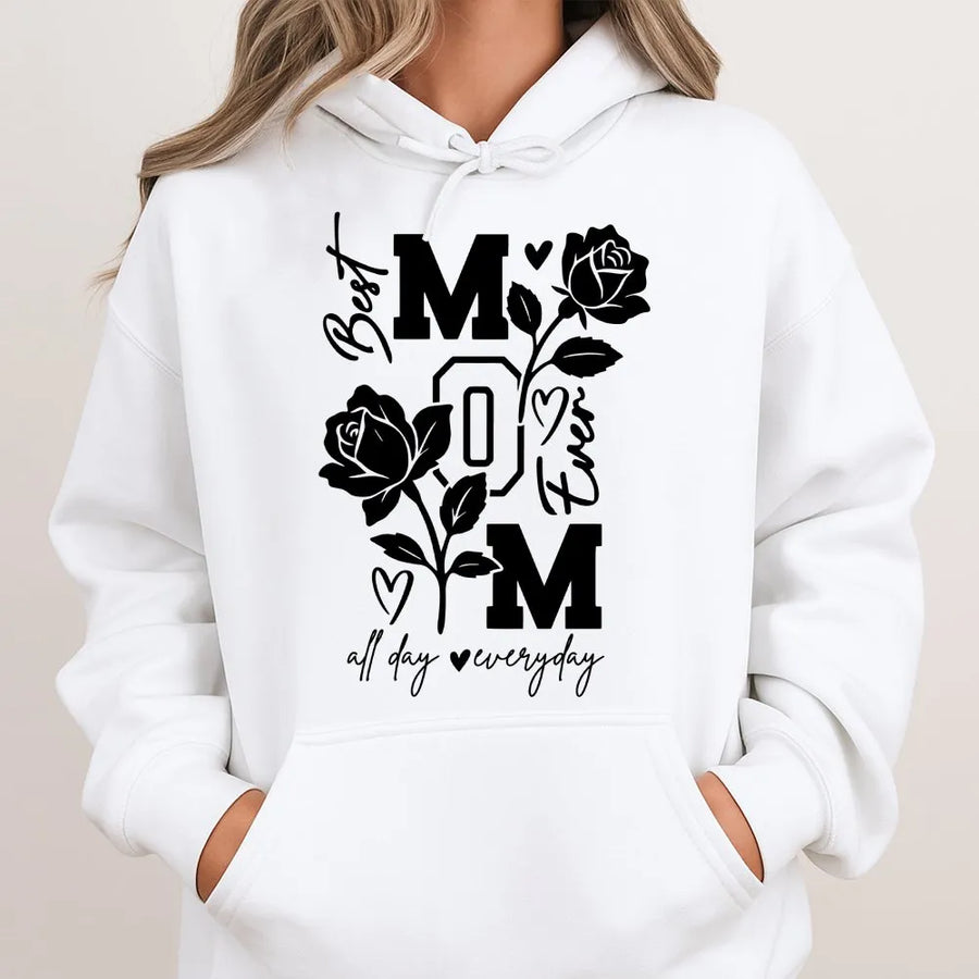 Best Mom Ever Hoodie | Floral Rose Vertical MOM Graphic | Premium 100% Cotton | Mother's Day Gift for Women