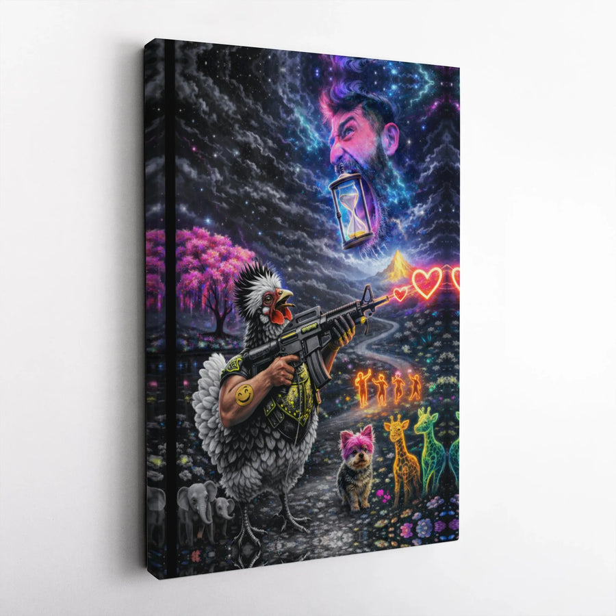 Surreal Rooster Canvas Art | Psychedelic Fantasy Warrior Wall Decor | Premium 1.25" Gallery Wrap | Unique Gift for Trippy Art Lovers