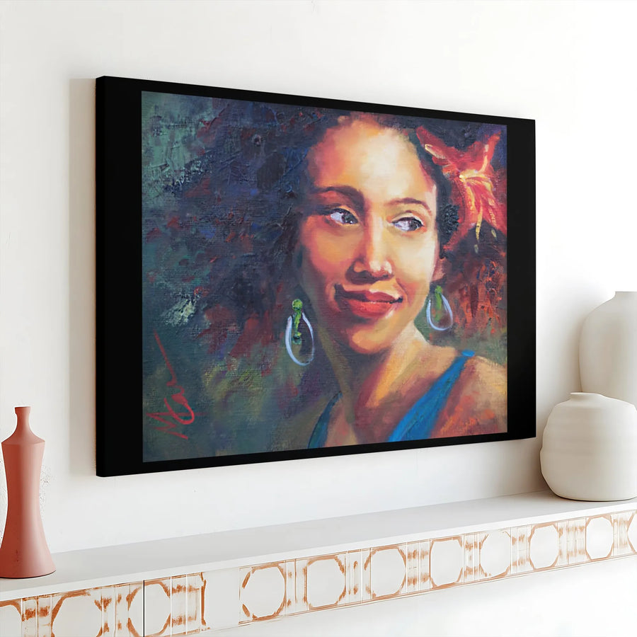 Woman Portrait Canvas Wall Art | Impressionistic Floral Oil Painting Style | Premium 1.25" Gallery Wrap | Boho Home Decor Gift For Her