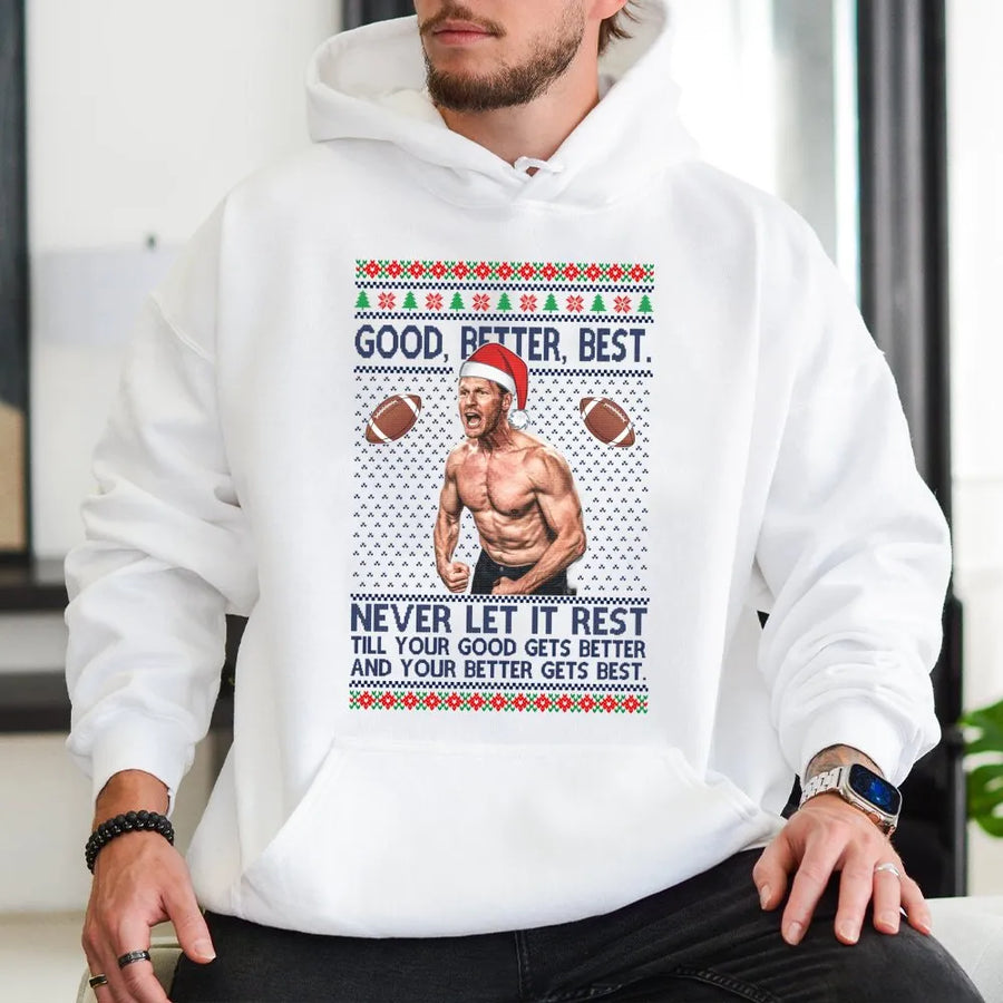 Football Coach Ugly Christmas Hoodie | Motivational Quote Graphic Print | Premium Cotton Blend | Funny Holiday Gift For Football Fans & Coaches