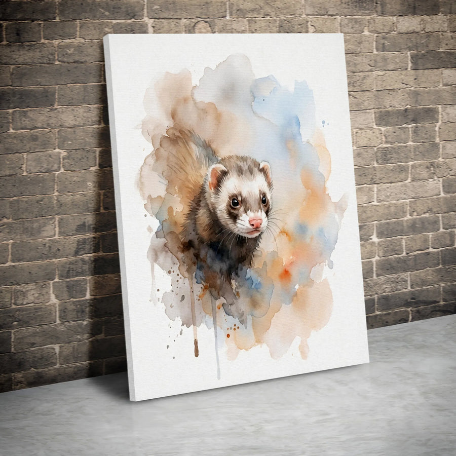 Ferret Wall Art Canvas Print | Watercolor Pet Portrait | 1.25 Inch Premium Gallery Wrap | Unique Animal Lover Gift Home Decor