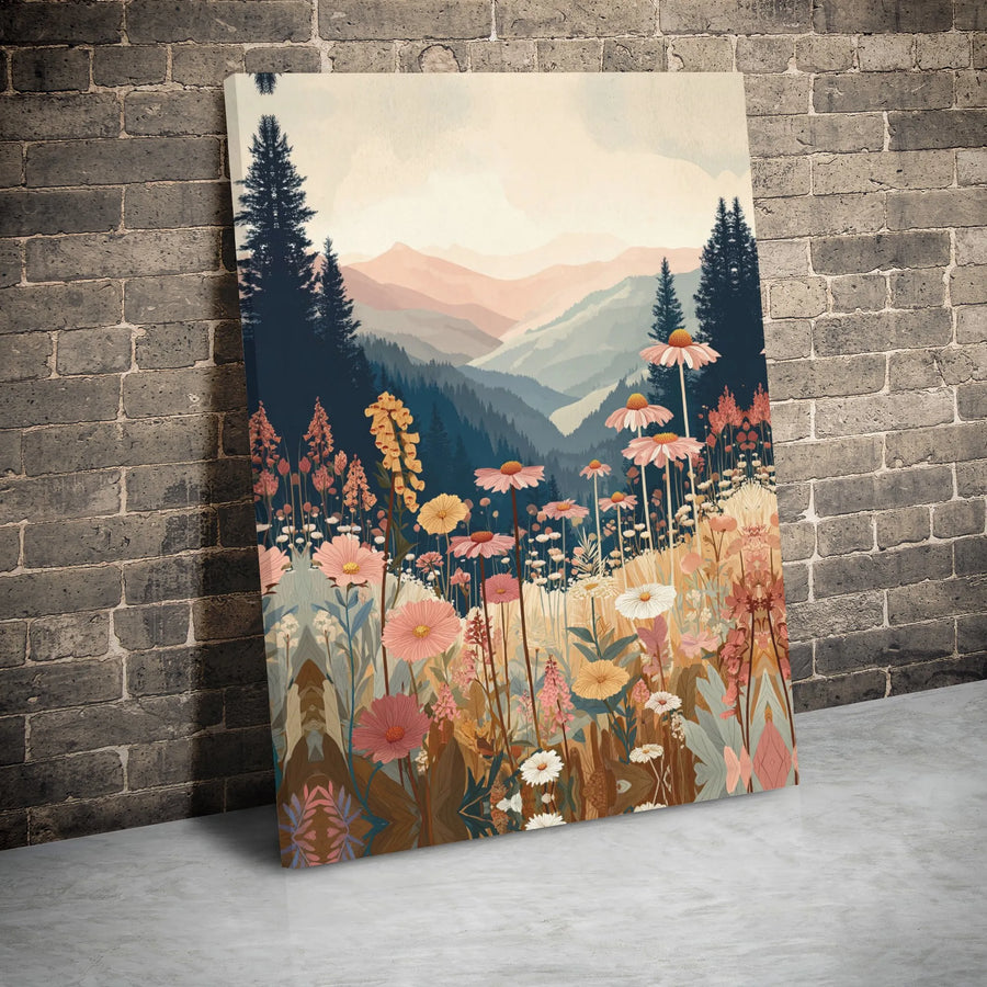 Wildflower Meadow Canvas Wall Art | Mountain Valley Landscape Print | Premium 1.25" Gallery Wrap | Nature-Inspired Home Decor for Living Room
