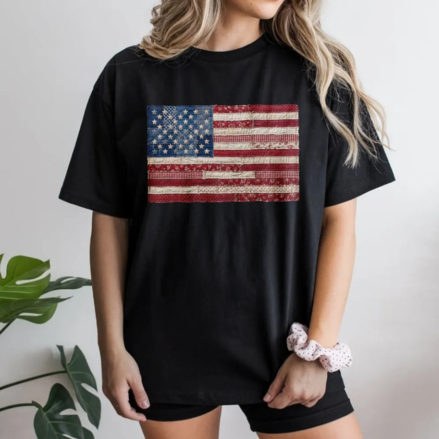 Retro 4th of July Shirt | Vintage Patchwork American Flag Tee | Premium Comfort Colors Cotton | Patriotic Independence Day Gift