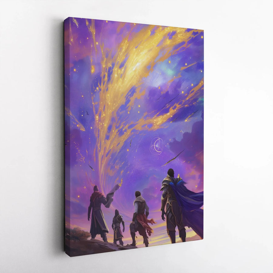 Fantasy Warrior Wall Art | Magical Golden Vortex Sky Canvas | 1.25 Inch Gallery Wrap | Epic Adventure Home Decor Gift