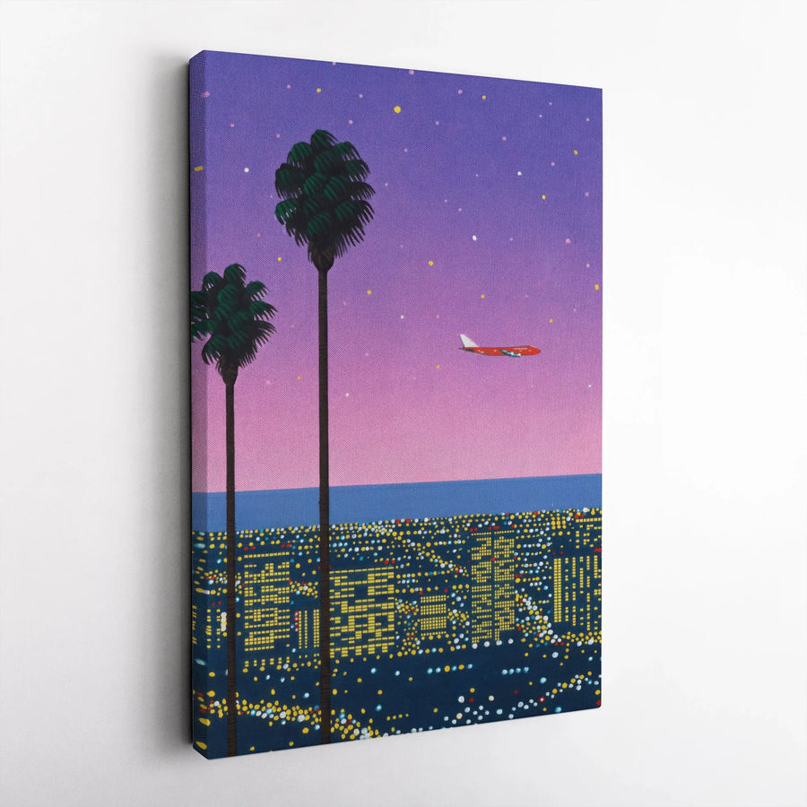 Pixel Art Los Angeles Canvas Print | Retro Night Cityscape with Palm Trees | 1.25-Inch Premium Gallery Wrap | Modern Home Office Decor Gift