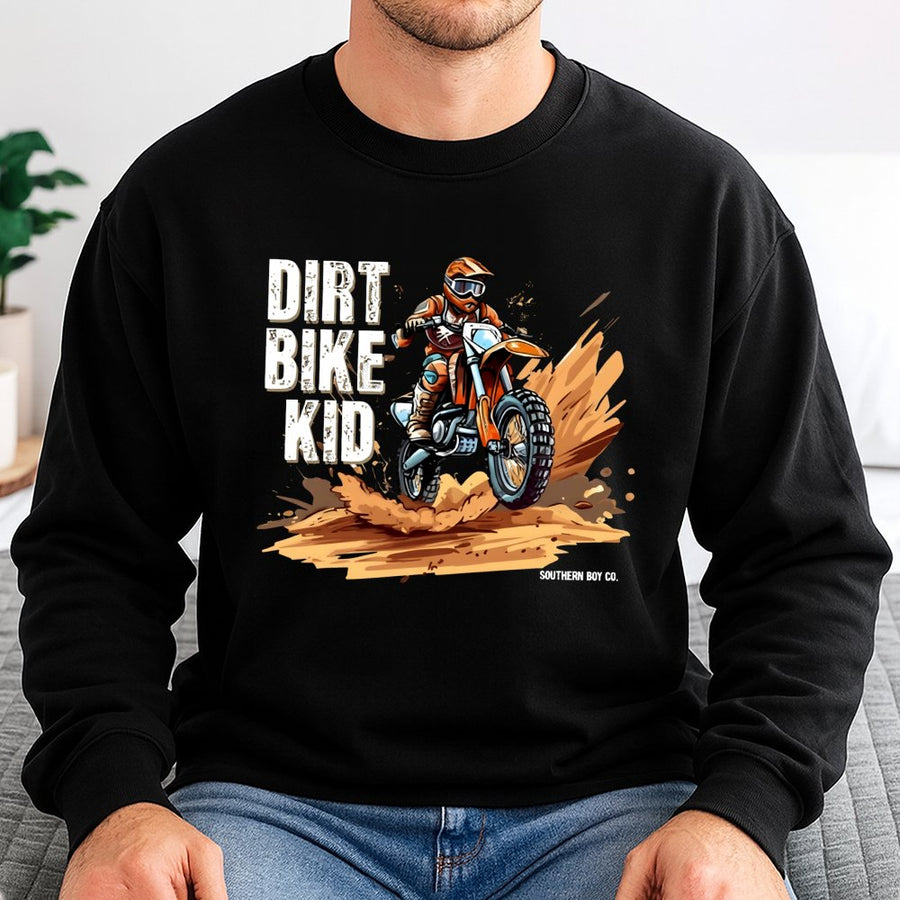 Dirt Bike Kid Sweatshirt | Motocross Racing Graphic Print | Premium Cotton Blend Unisex Crewneck | Gift for Biker Kids and Extreme Sports Fans