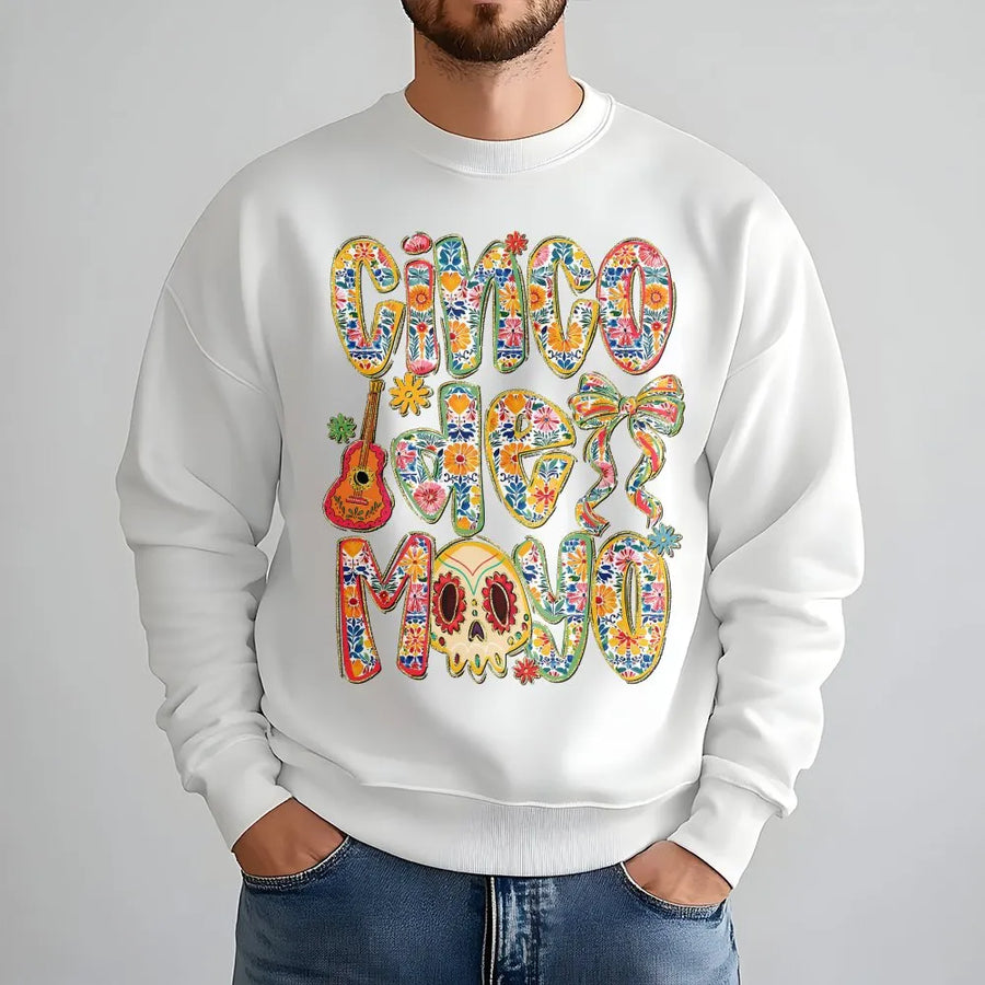 Cinco De Mayo Sweatshirt | Floral Sugar Skull Graphic Sweatshirt | Soft Cotton Blend | Mexican Fiesta Party Gift for Women