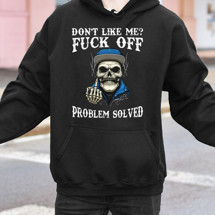 Funny Sarcastic Skeleton Hoodie | Don't Like Me Fuck Off Graphic Design | Premium Cotton Blend Streetwear | Edgy Gift For Men and Women