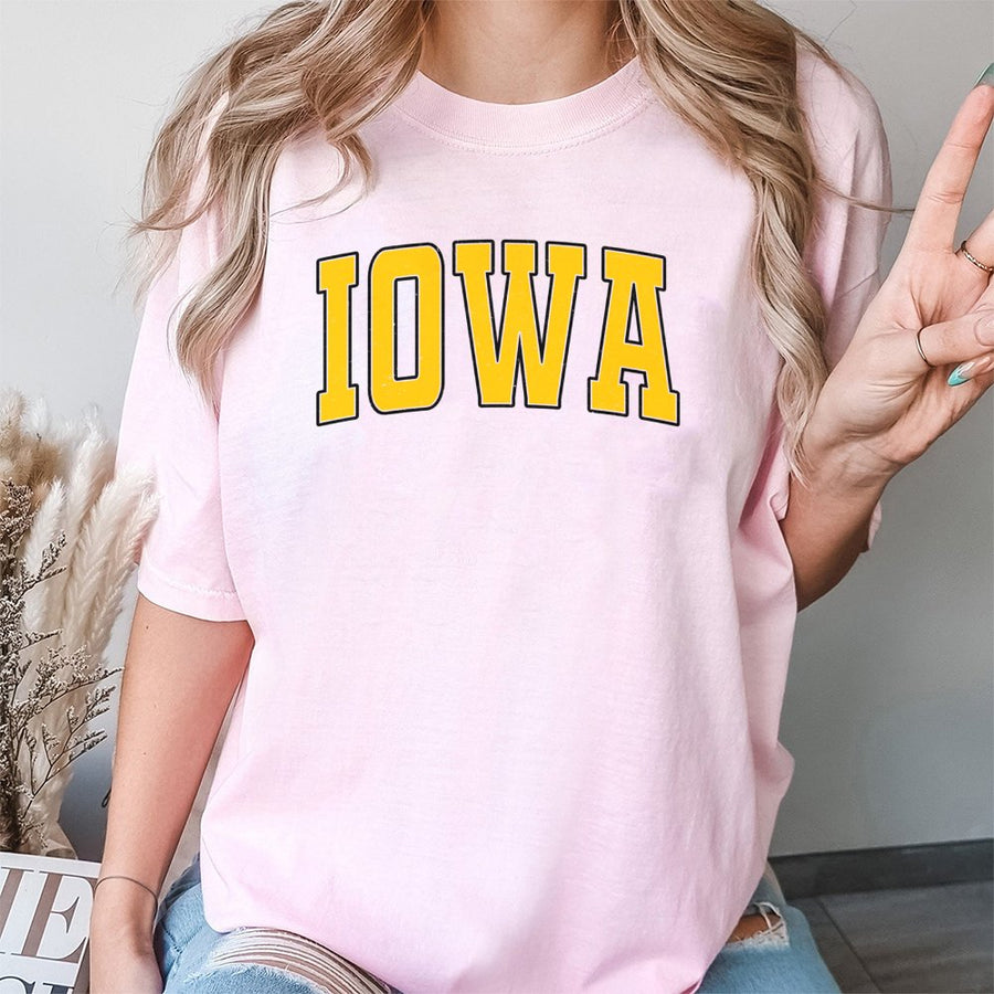 Iowa In Yellow Collegiate Letters T-Shirt