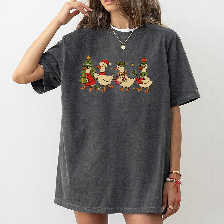 Christmas Duck T-Shirt | Cute Holiday Goose Graphic Tee | 100% Cotton Premium Gift | Teacher Christmas Apparel For Women And Men