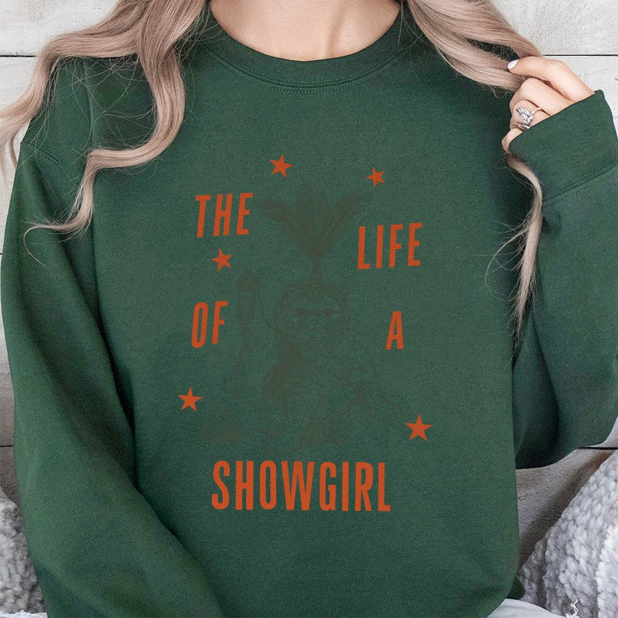 Showgirl Cat Sweatshirt | Funny Retro Kitten Graphic Design | Premium Cotton Blend Crewneck | Cute Pet Lover Gift for Women