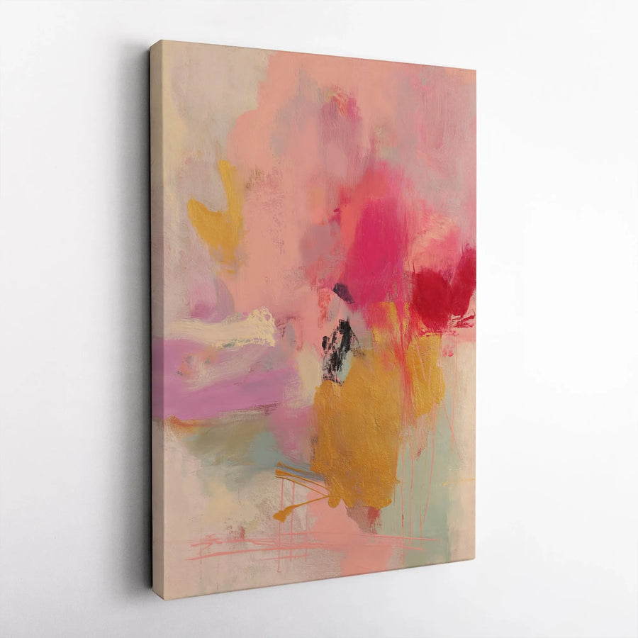 Pink Gold Abstract Canvas Wall Art | Modern Contemporary Brushstroke Decor | Gallery-Wrapped Premium Print | Sophisticated Home Interior Gift