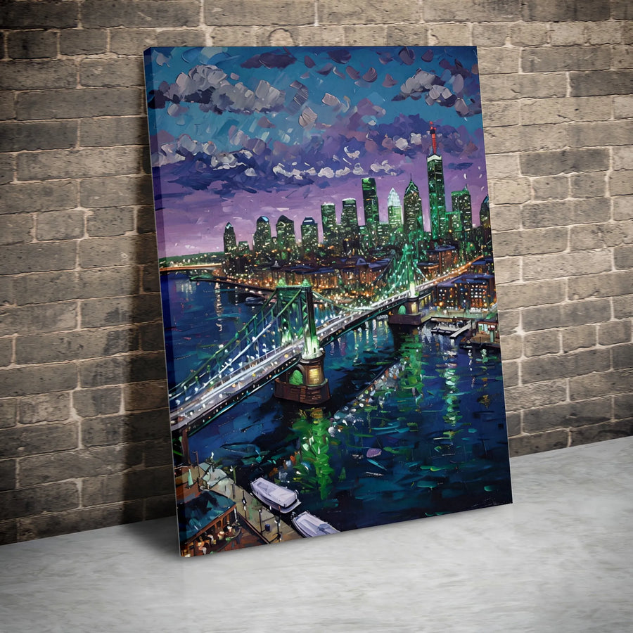NYC Skyline Canvas Wall Art | Impressionist City Bridge Nightscape | Premium Fade-Resistant Gallery Wrap | Modern Home Office Decor Gift