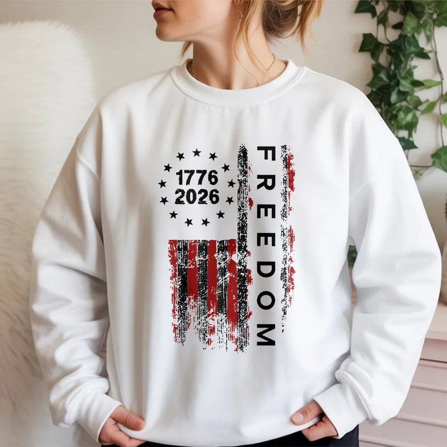 1776 to 2026 Sweatshirt | Distressed American Freedom Flag Graphic | Soft 100% Cotton | Patriotic USA Collector's Gift