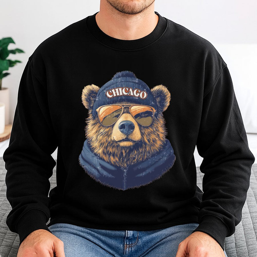 Chicago Bear Wearing Beanie And Sunglasses Sweatshirt