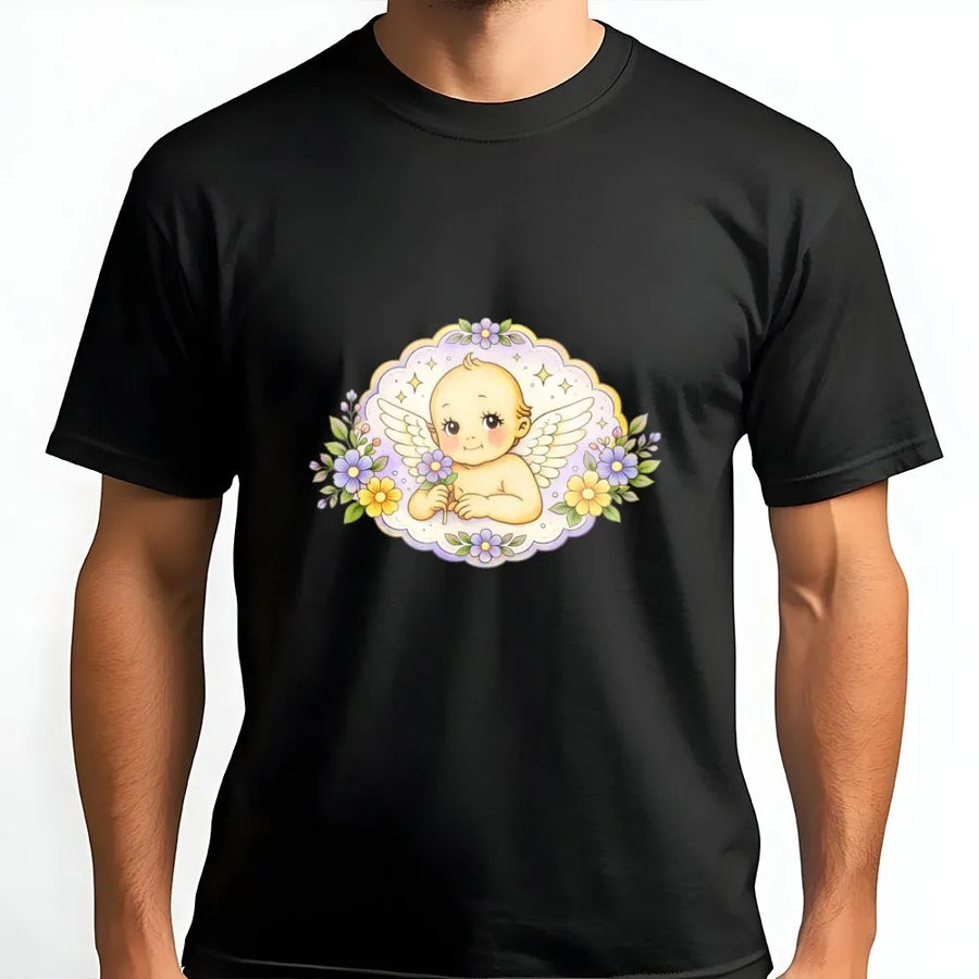 Baby Angel T-Shirt | Whimsical Cherub with Floral Accents | 100% Cotton Premium Tee | Cute Aesthetic Gift for Women and Kids