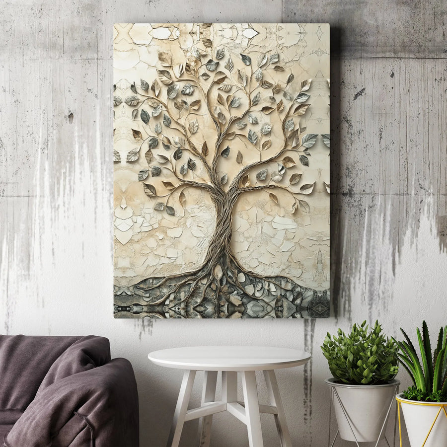 Textured Tree of Life Canvas Wall Art | 3D Relief Effect Print | Premium Thick Gallery Wrap Canvas | Modern Farmhouse Living Room Decor Gift