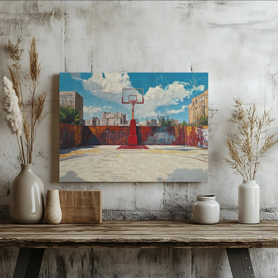 Basketball Court Wall Art | Urban Impressionist Painting | Premium Fade-Resistant Canvas | Sport Enthusiast Gift for Office or Home Decor