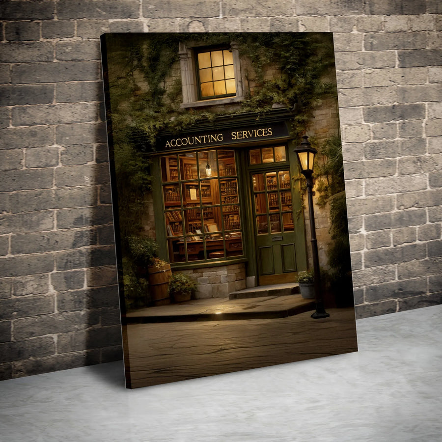Accountant Office Wall Art | Vintage Accounting Services Storefront | Premium Gallery Wrapped Canvas | Gift for CPA Firm Decor