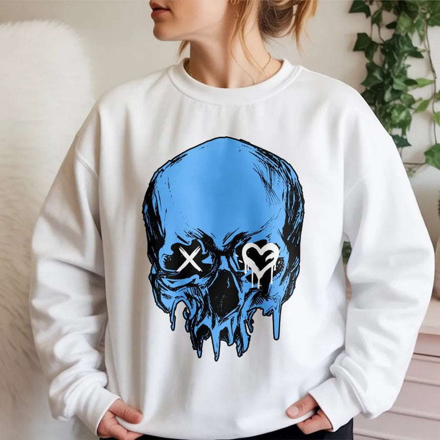 Graphic Skull Sweatshirt | Dripping Heart Eye Street Art Design | Premium Cotton-Blend | Goth Emo Alt Clothing Gift