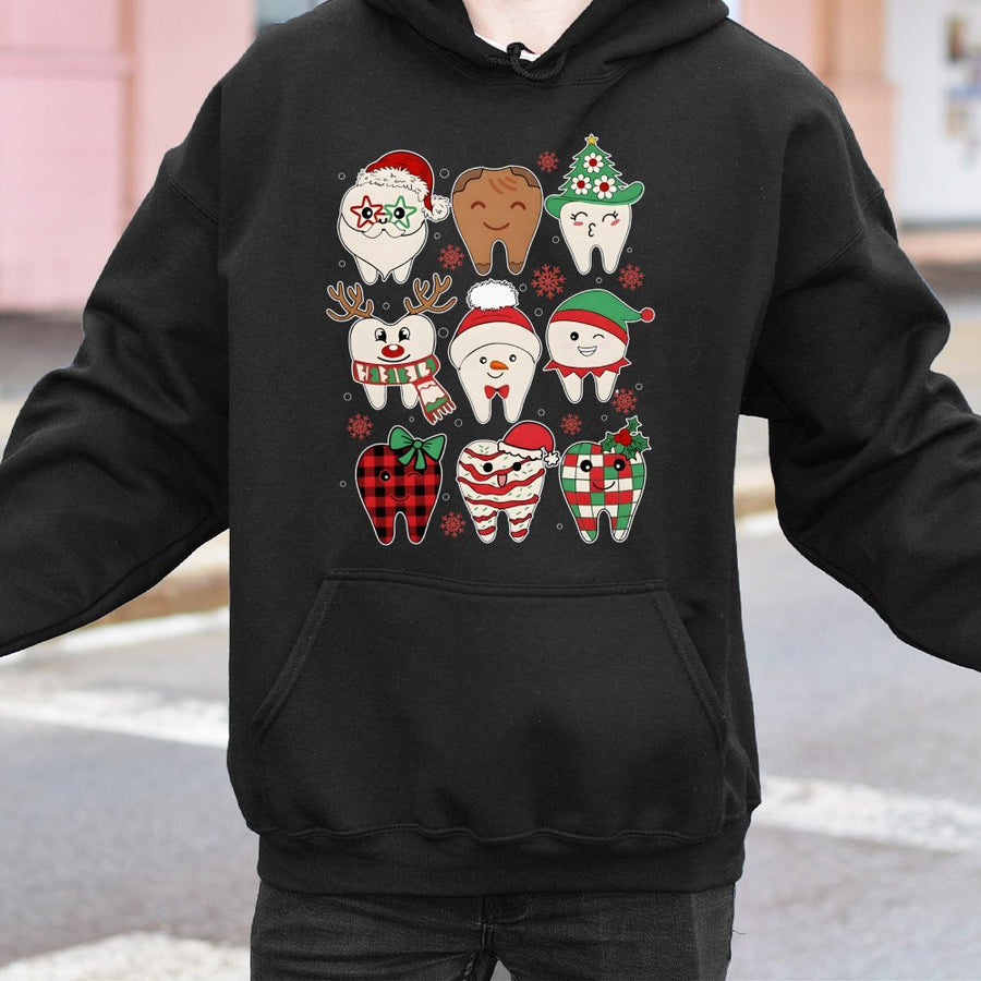 Christmas Dental Hoodie | Cute Holiday Tooth Graphic Design | Premium Cotton Blend | Funny Dentist Hygienist Gift For Dental Office Staff