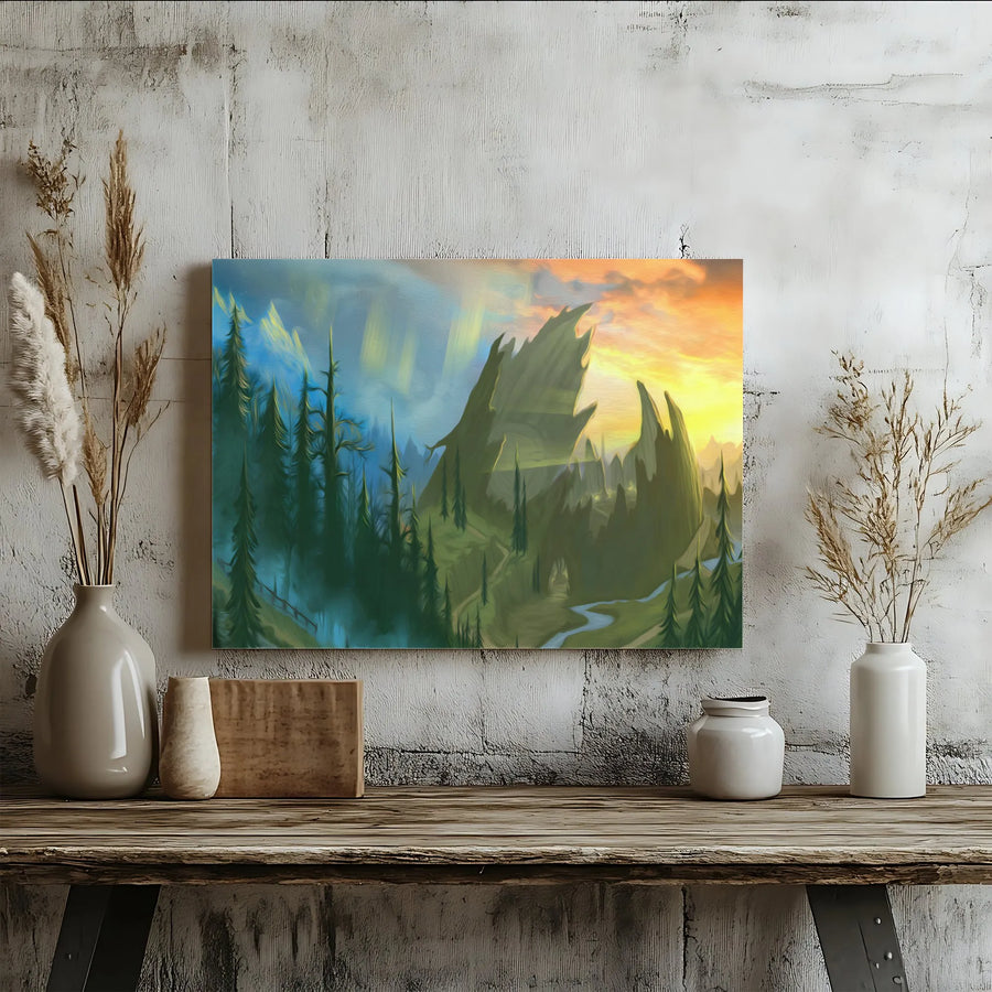 Fantasy Mountain Landscape Canvas Art | Surreal Split Sky Nature Wall Decor | Premium 1.25" Thick Gallery Print | Unique Gift For Nature Lovers